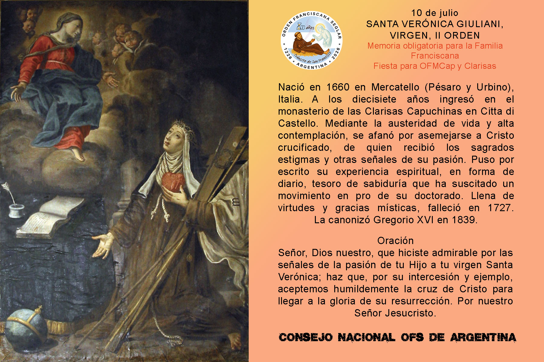 10 de julio - Santa Verónica Giuliani, Virgen, II Orden