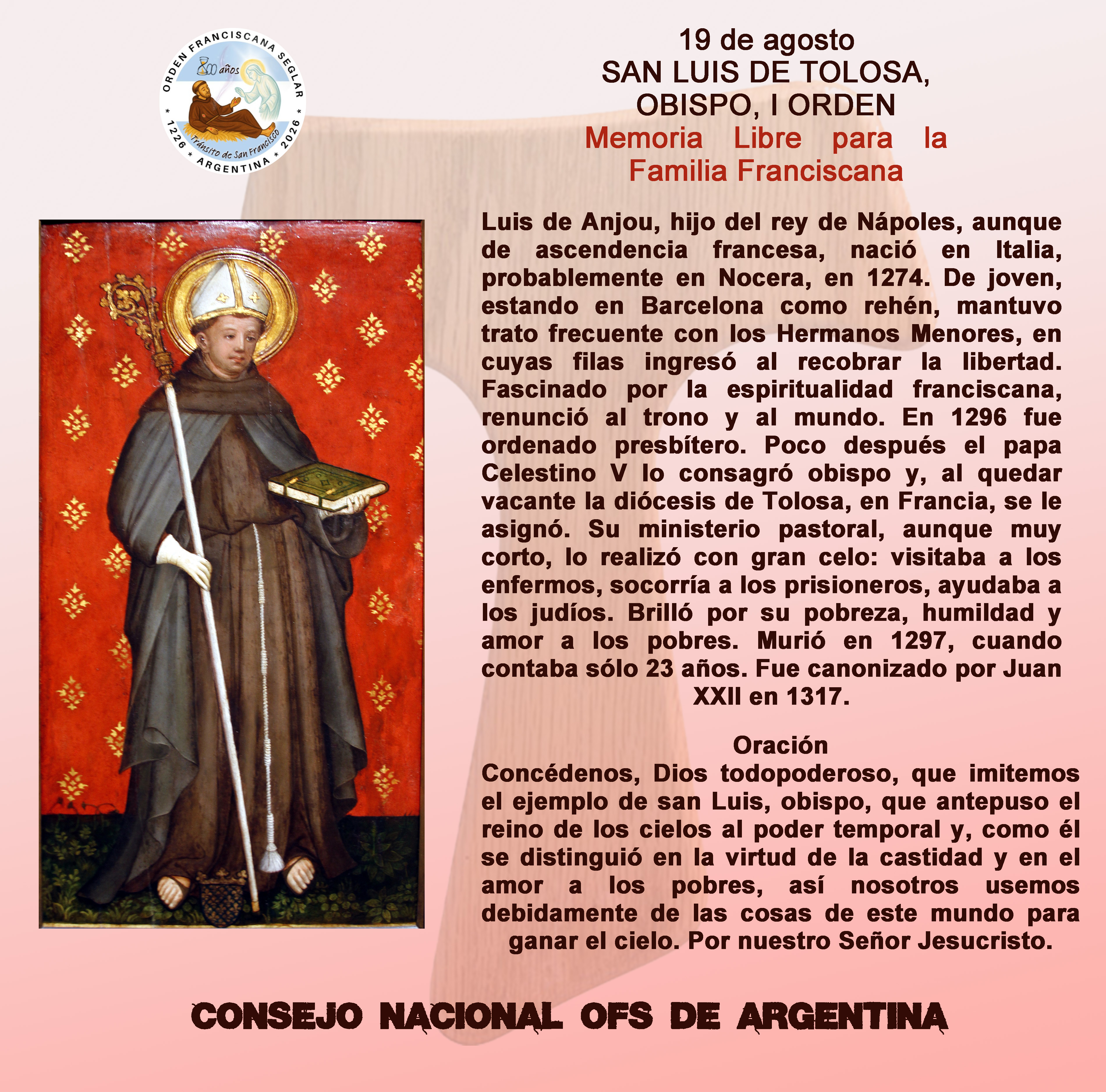 19 de agosto - San Luis de Tolosa - Obispo I Orden