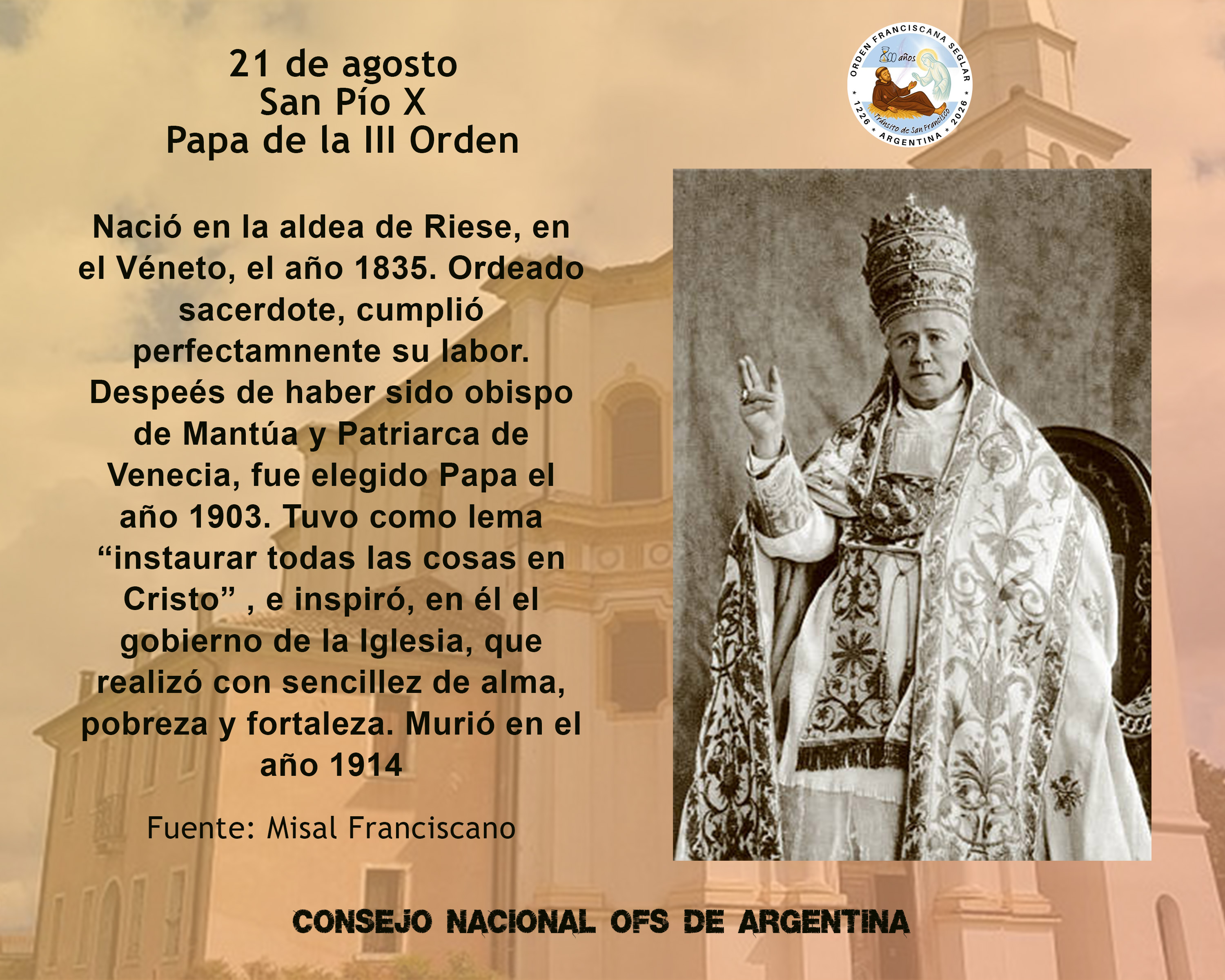 21 de agosto - San Pío X - Papa de la III Orden