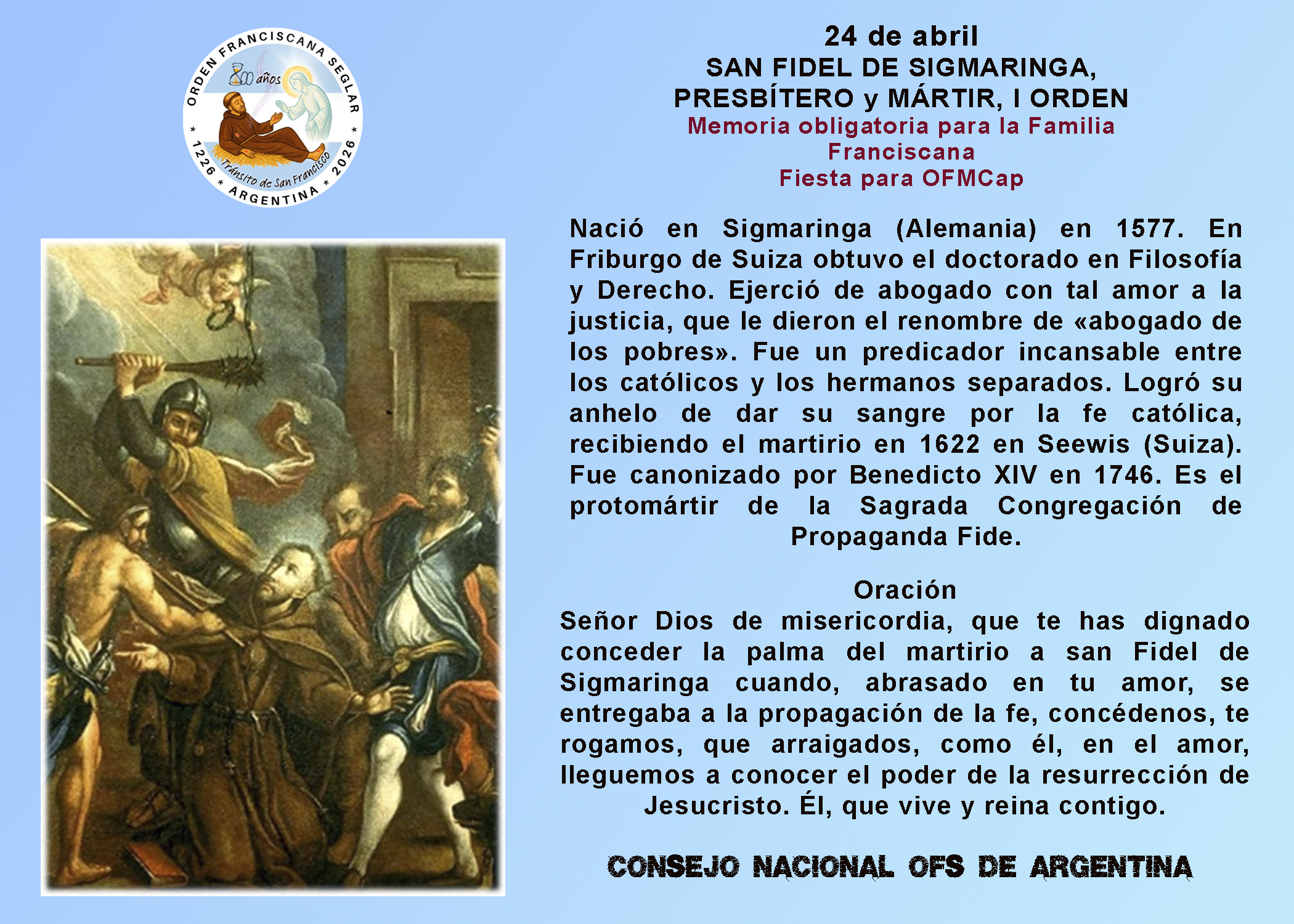24 de abril - San Fidel de Sigmaringa