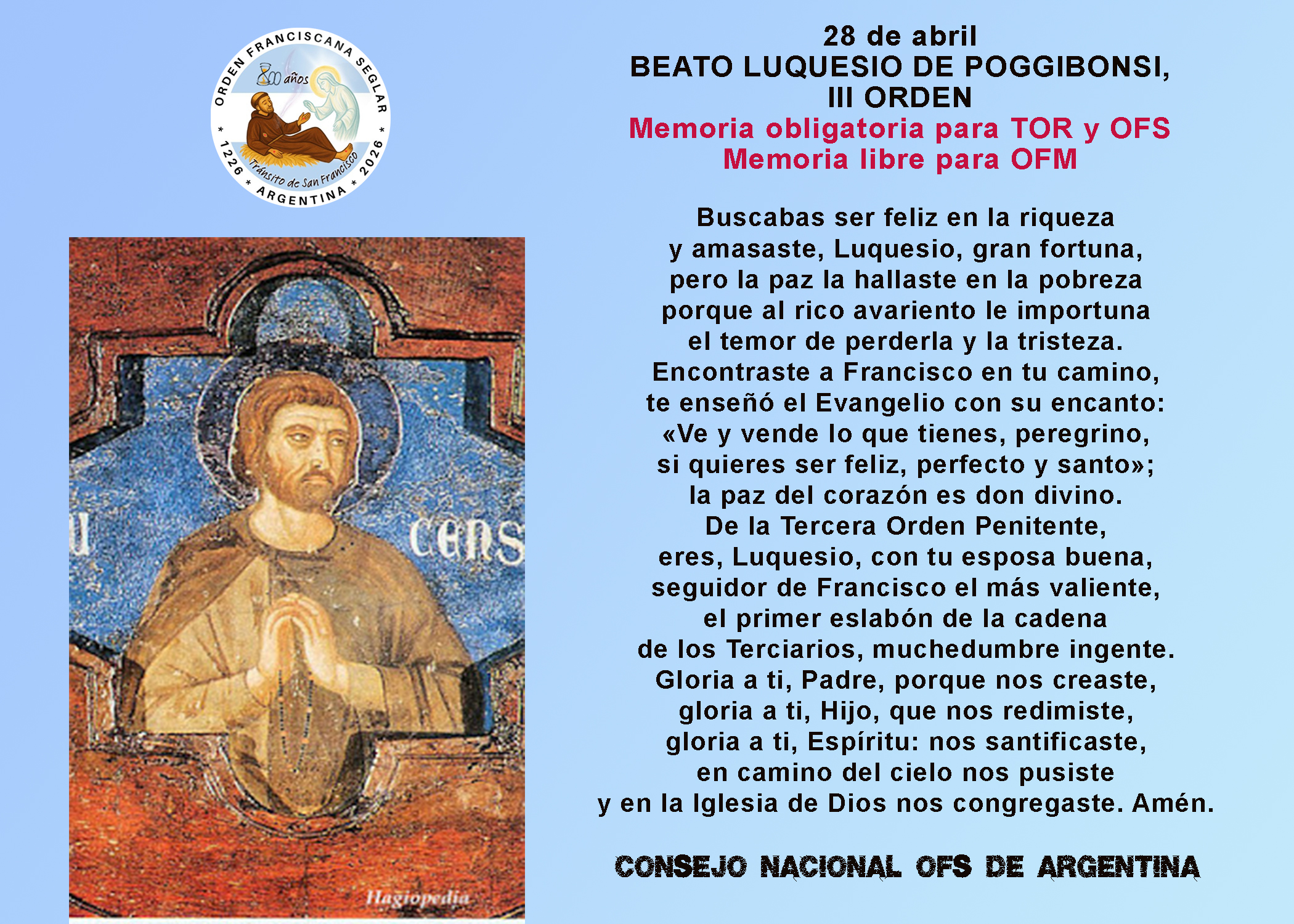 28 de abril - Beato Luquesio de Poggibonsi - III Orden