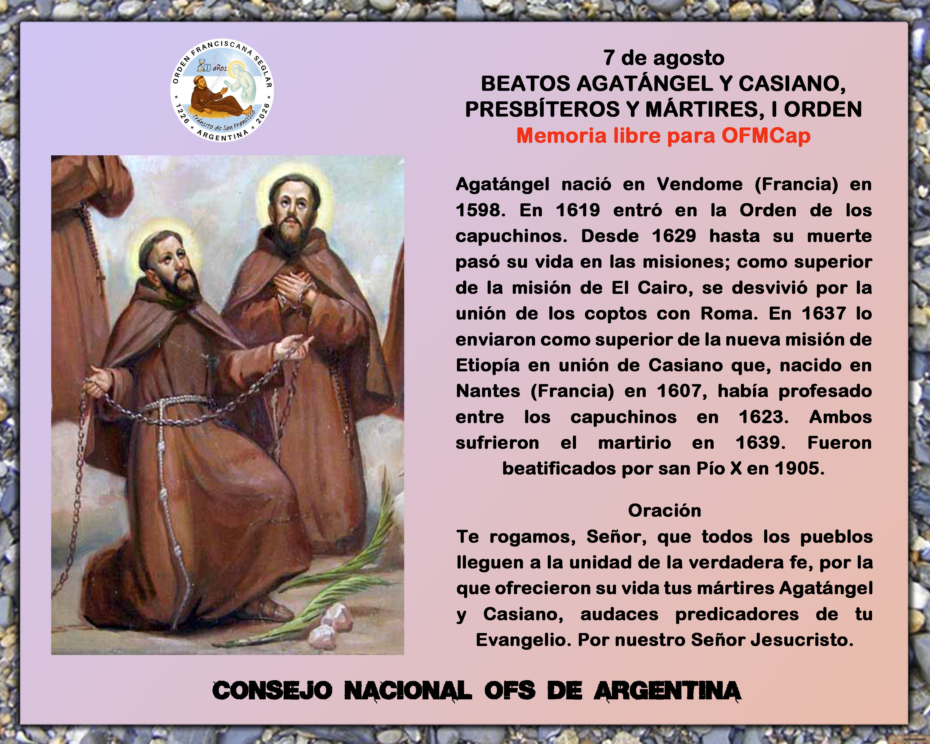 7 de agosto - Beatos Agatángel y Casiano - Presbíteros y Mártires I Orden