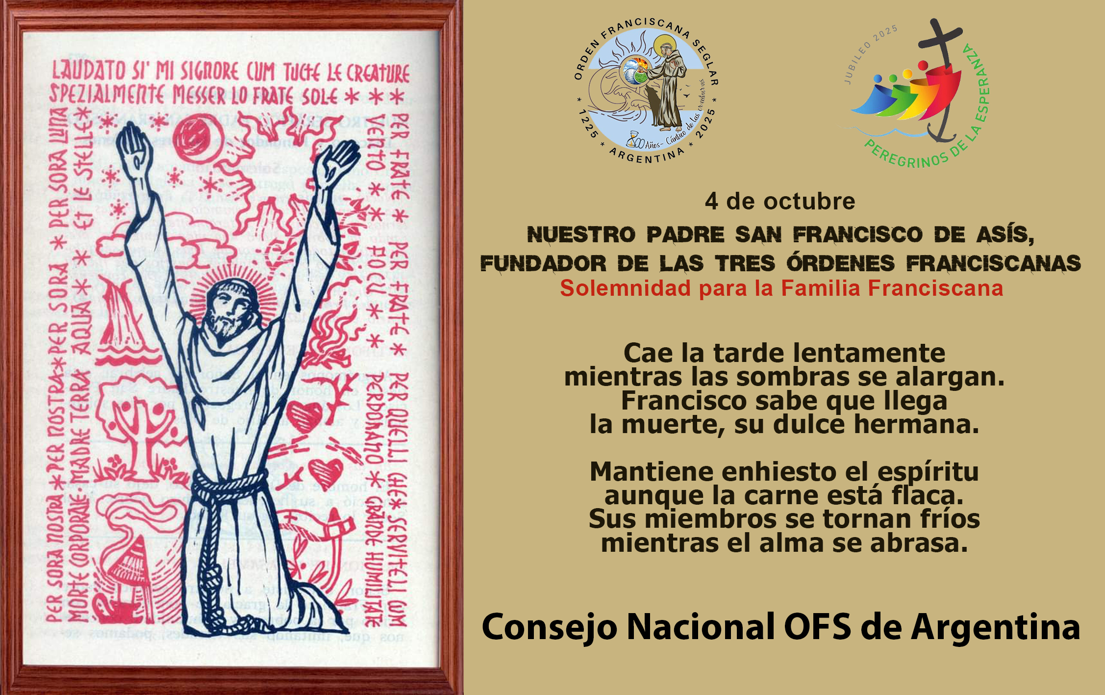 4 de octubre San Francisco de Asís, Solemnidad para la Familia Franciscana